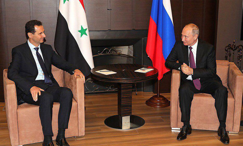 رئيس النظام السوري بشار الأسد والرئيس الروسي فلاديمير بوتين في سوتشي- 17 أيار 2018 (سانا)