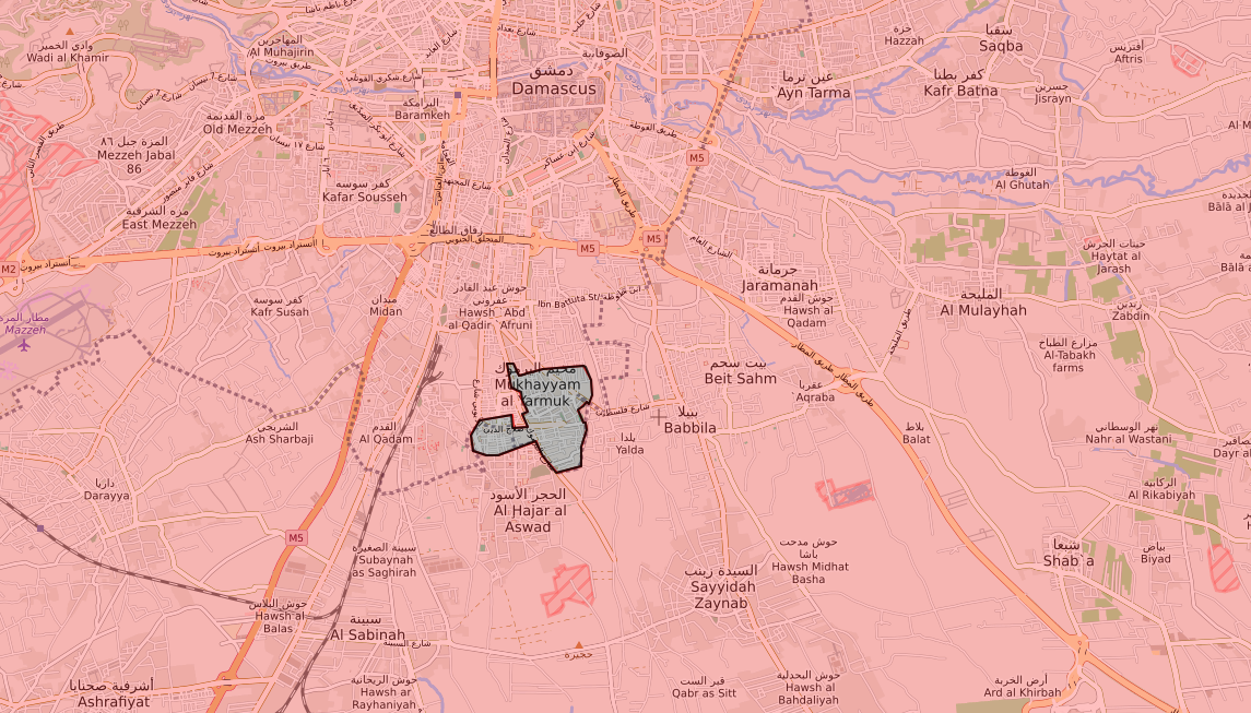 خريطة توضح نفوذ تنظيم الدولة الإسلامية جنوبي دمشق - 11 من أيار 2018 (lm)