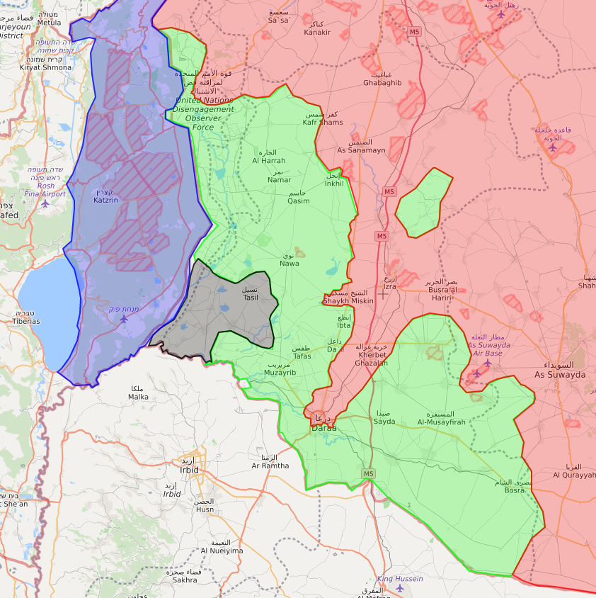 خريطة توضح نفوذ فصائل الجيش الحر في ريف درعا الشرقي - 27 من حزيران 2018 (lm)