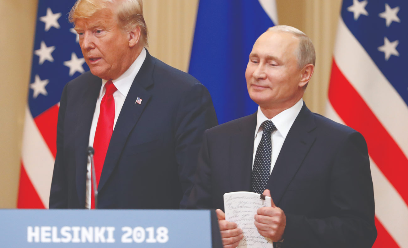 الرئيسان الأمريكي والروسي خلال قمة هلسنكي، الاثنين 16تموز 2018 (رويترز)