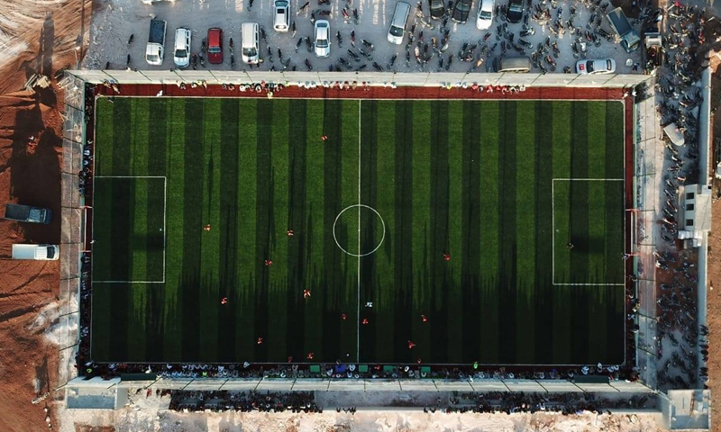 افتتاح ملعب كرة قدم في بلدة معصران بريف إدلب- 25 أيلول 2018 (صفحة ملعب معصران في فيس بوك)