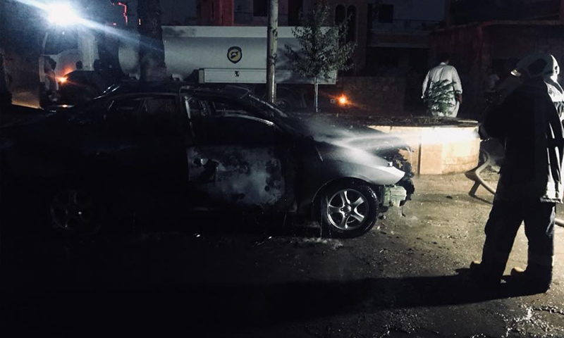 انفجار عبوة ناسفة في سيارة قيادي في "هيئة تحرير الشام" بسراقب- 1 أيلول 2018 (مركز إدلب الإعلامي)