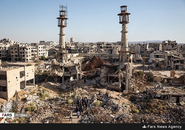 صور تظهر الدمار في مقام سكينة وما حوله بمدينة داريا 14 تشرين الأول 2018 (وكالة فارس)