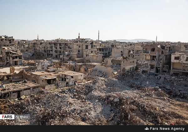 صور تظهر الدمار في مقام سكينة وما حوله بمدينة داريا 14 تشرين الأول 2018 (وكالة فارس)