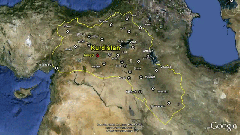 خريطة كردستان على جوجل - 2018 (جوجل مابس)