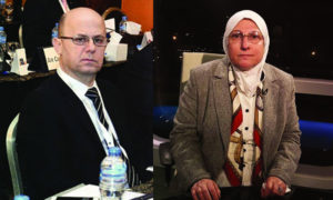 مدير المؤسسة السورية للطيران السابق طلال عبد الكريم والمديرة الجديدة شفاء النوري (تعديل عنب بلدي)