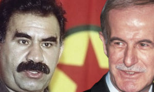 الرئيس السوري السابق حافظ الأسد وزعيم حزب العمال
الكردستاني عبد الله أوجلان (تعديل عنب بلدي)