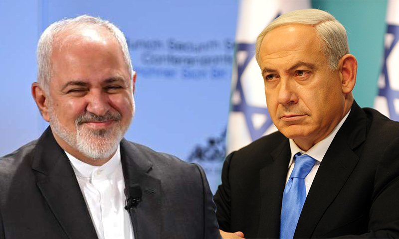 رئيس الوزراء الإسرائيلي بنيامين نتنياهو ووزير الخارجية الإيراني محمد جواد ظريف - (تعديل عنب بلدي)