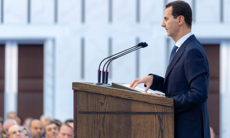 رئيس النظام السوري بشار الأسد في كلمة أمام رؤساء المجالس المحلية في دمشق - 17 شباط 2019 (رئاسة الجمهورية)
