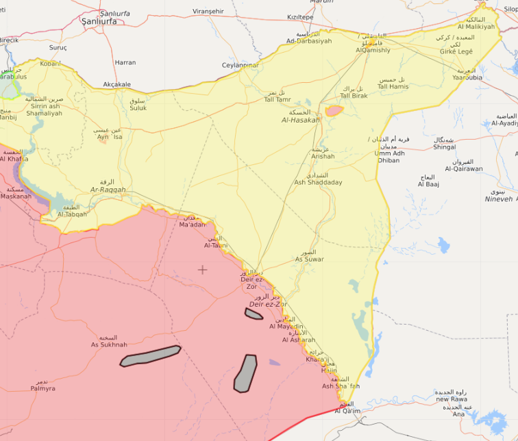 خريطة تظهر جيوبًا لتنظيم “الدولة الإسلامية” في مناطق غرب شرق الفرات في سوريا - 24 آذار 2019 (Livemap)