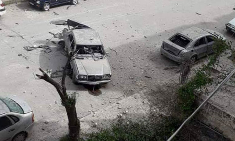 مكان سقوط قذائف صاروخي في شارع النيل بمدينة حلب 14 نيسان 2019 (صفحات حلب على فيس بوك)