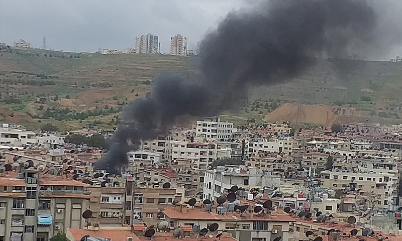 انفجار سيارة مفخخة في مدينة قدسيا غربي دمشق - 16 من نيسان 2019 (فيس بوك)