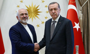 وزير الخارجية الإيراني، جواد ظريف يلتقي الرئيس التركي رجب طيب أردوغان (رويترز)