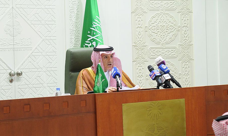 وزير الخارجية السعودي عادل الجبير في مؤتمر صحفي في الرياض - 18 أيار 2019 (واس)