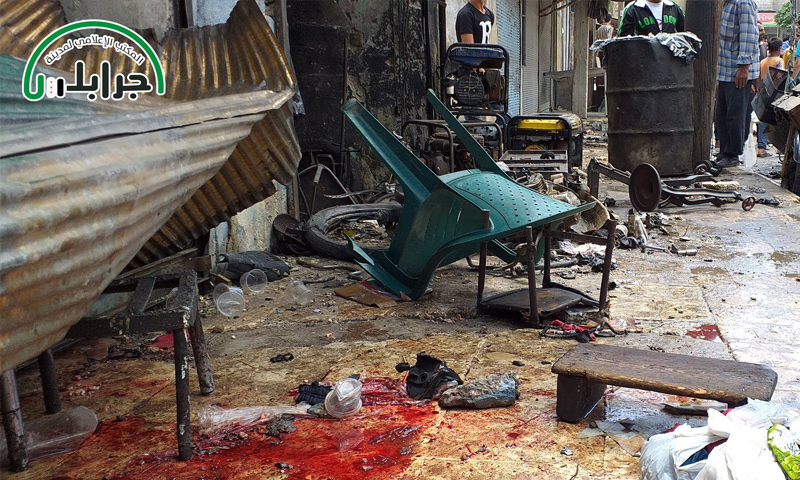آثار انفجار الدراجة النارية المفخخة في جرابلس بريف حلب - 22 من أيار 2019 (المكتب الإعلامي لمدينة جرابلس)