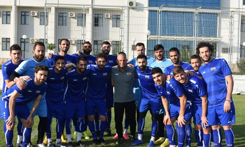 المنتخب السوري خلال تحضيرات مواجهة أوزباكستان في مباراة ودية- 8 من حزيران 2019 (الاتحاد السوري لكرة القدم)