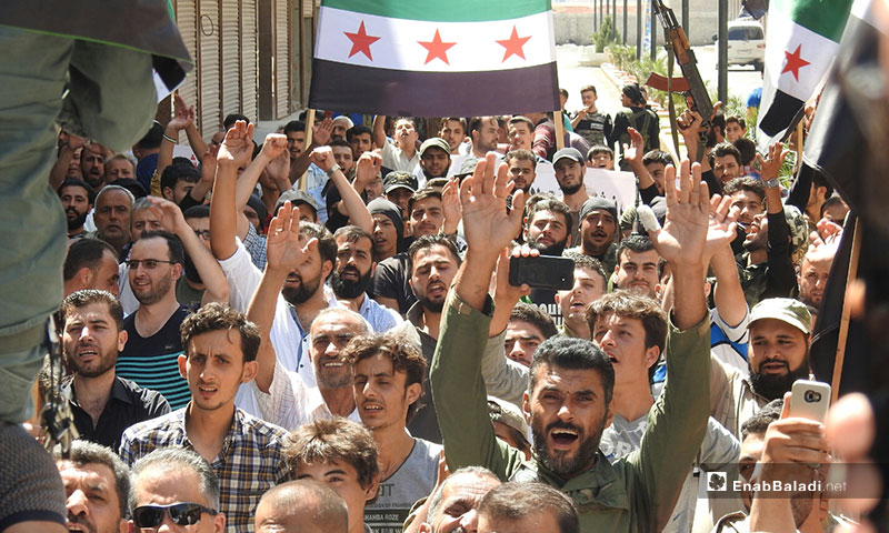 مظاهرة في مدينة مارع بريف حلب الشمالي - 9 من آب 2019 (عنب بلدي)