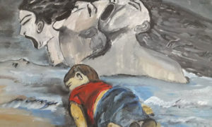 لوحة عن الطفل إيلان الكردي للفنانة تمارا داغستاني

