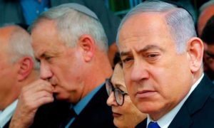رئيس الوزراء الإسرائلي بنيامين نتينايهو بجانب منافسه بيني غانتز 19 أيلول 2019 (المصدر NBC NEWS)