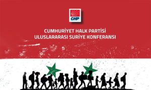 شعار المؤتمر ويظهر فيه القسم الأعلى من العلم السوري، (Haber Turk)