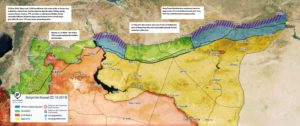 خريطة توضح السيطرة في مناطق شمال شرقي سوريا وفقًا للاتفاق الروسي التركي 22 تشرين الأول 2019 (Suriye Gündemi)