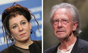 بيتر هاندكه وأولجا توكارتشوك الحاصلان على جائزة نوبل للآداب - 10 تشرين الأول 2019 (تعديل عنب بلدي)
