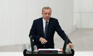 الرئيس التركي رجب طيب أردوغان في كلمة له أمام البرلمان التركي في أنقرة- 1 من تشرين الأول 2019 (حساب الرئيس التركي تويتر)