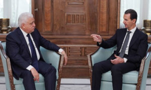 بشار الأسد خلال لقاءه مستشار الأمن الوطني العراقي،فالح الفياض، في العاصمة دمشق، 17 من تشرين الأول 2019 (سانا)