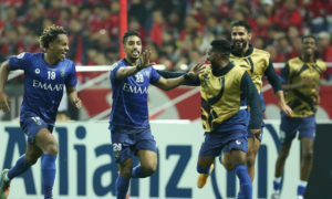 سالم الدوسري يحتفل بتسجيل هدفه في نهائي دوري أبطال آسيا أمام أوروا الياباني (AFC)
