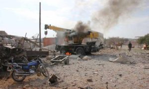 قصف جوي روسي على بلدة معارة النعسان شمالي إدلب 24 تشرين الثاني 2019 (الدفاع المدني السوري)