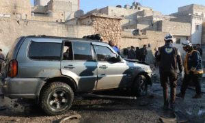 انفجار عبوة ناسفة بسيارة في مدينة الباب بريف حلب الشمالي 28 تشرين الثاني 2019 (الدفاع المدني السوري)