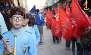 أطفال سوريون يشاركون في "نشاطات" جمعية "كشافة المهدي" في مدينة دمشق منطقة السيدة زينب، (حساب كشافة الولاية فيس بوك)