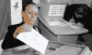 امرأة تصوت في انتخابات مجلس الشعب - نيسان 2016 (تعديل عنب بلدي)
