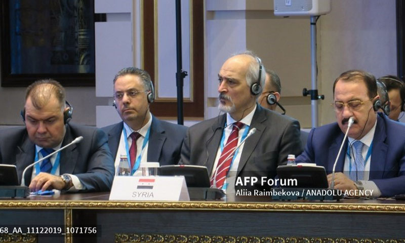 بشار الجعفري خلال محادثات أستانة -11 كانون الأول 2019- (فرانس برس)