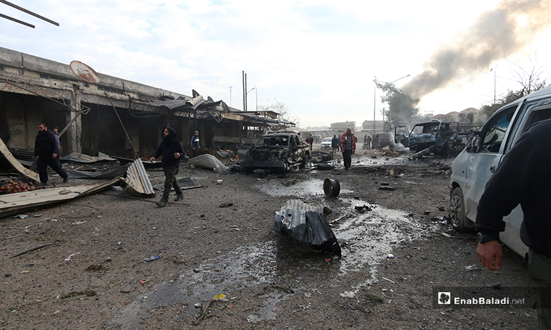 آثار القصف على سوق الهال في مدينة إدلب - 15 من كانون الثاني 2020 (عنب بلدي)