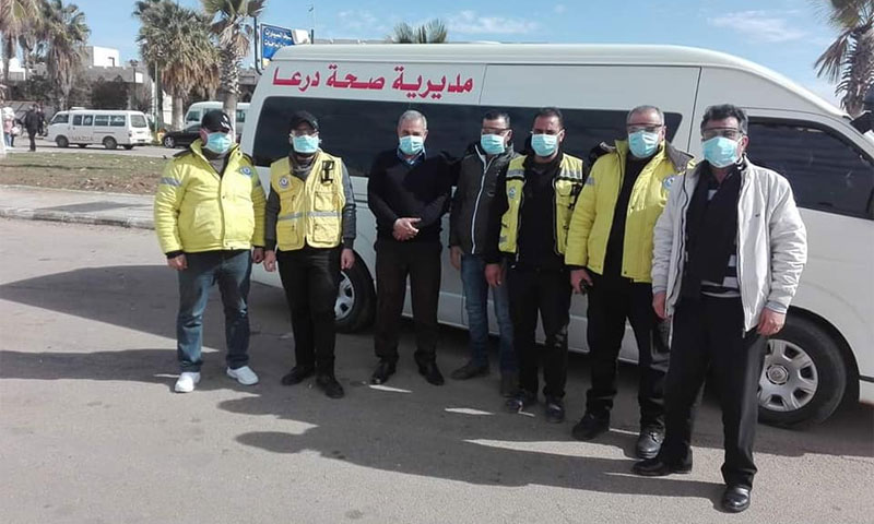 العيادة الطبية المتنقلة التي فرزتها مديرية الصحة السورية على معبر نصيب الحدودي مع الأردن- 28 كانون الثاني (مديرية الصحة في درعا فيس بوك)