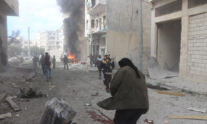 مدينة أريحا جنوبي إدلب بعد تعرضها لغارات مكثفة من الطيران الحربي السوري 5 كانون الثاني 2020 (الدفاع المدني السوري)