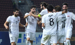 احتفال المنتخب السوري الأولومبي بهدف التعادل (الموقع الرسمي للاتحاد الآسيوي لكرة القدم)