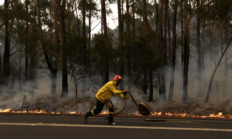رجل إطفاء في أستراليا يحاول احتواء حرائق الغابات 6 من كانون الثاني 2020 - (EPA)