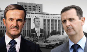 رئيس النظام السوري السابق حافظ الأسد ورئيسه الحالي بشار الأسد (تعديل عنب بلدي)
