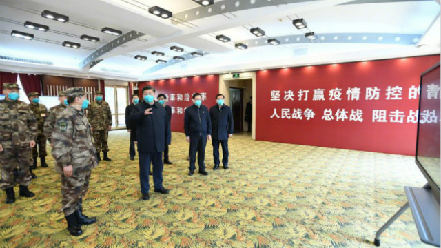 الرئيس الصيني أثناء زيارته اليوم إلى ووهان- 10 من آذار (CCTV)