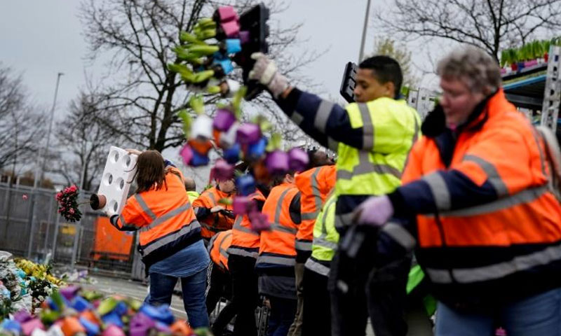 عمال يتلفون الزهور في هولندا بسبب تفشي فيروس كورونا (AFP)