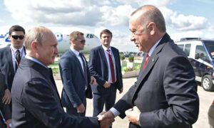 الرئيسان رجب طيب أردوغان وفلاديمير بوتين في لقاء بالعاصمة الروسية موسكو - 27 من آب 2019 (نوفوستي)