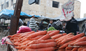 صورة لبسطة جزر في سوق مدينة إدلب- 7 من نيسان (عنب بلدي)