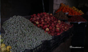 محل فواكه في سوقق مدينة إدلب- 7 من نيسان (عنب بلدي)
