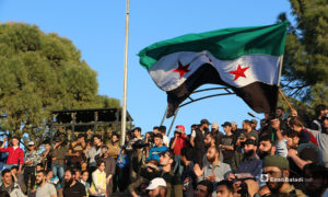 إحياء ذكرى اعتصام الساعة في حمص، بمسرح الحديقة العامة في مدينة إدلب، والذي راح ضحيته كثير من المعتصمين جراء إطلاق الرصاص عليهم من قبل النظام- 19 من نيسان (عنب بلدي)