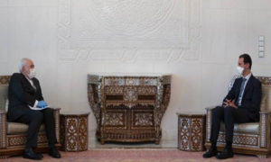 رئيس النظام السوري بشار الأسد ووزير الخارجية الإيرانية جواد ظريف في دمشق- 20 من نيسان 2020 (رئاسة الجمهورية فيس بوك)