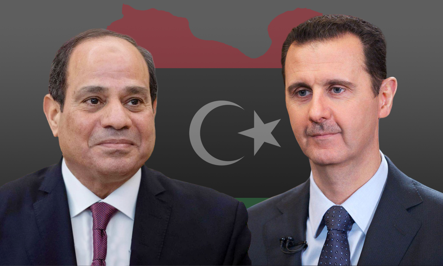 رئيس النظام السوري بشار الأسد والرئيس المصري عبد الفتاح السيسي (تعديل عنب بلدي)