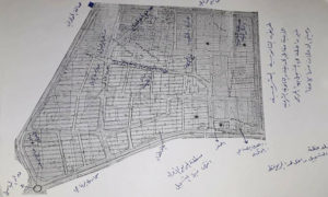 قسم من المخطط التنظيمي لمدينة داريا يظهر حدود العقارات وأرقامها (المكتب الفني لبلدية داريا - فيسبوك)