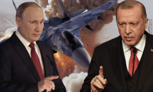 الرئيس التركي رجب طيب أردوغان والرئيس الروسي فلاديمير بوتين (تعديل عنب بلدي)